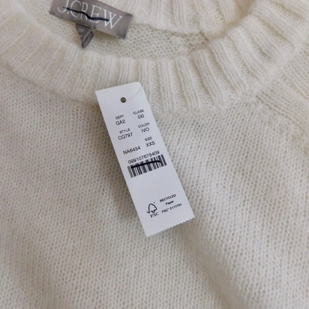 NWT!! J. CREW High Rib Pullover Sweater Wool Alpaca Solid‎ Ivory Minimalist XXS